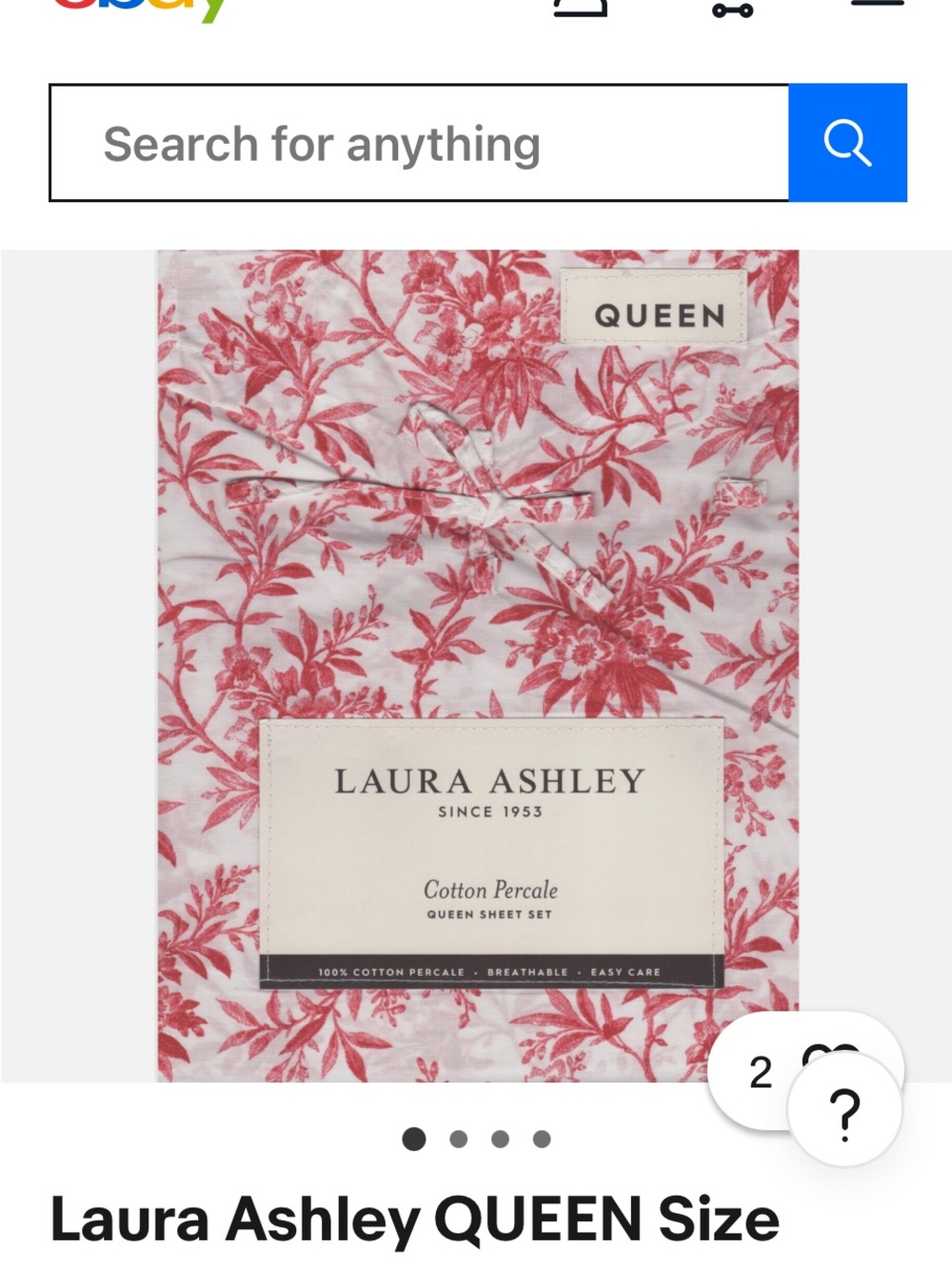 Laura Ashley Holiday Fay Toile Floral Cotton Percale Queen Flat Sheet